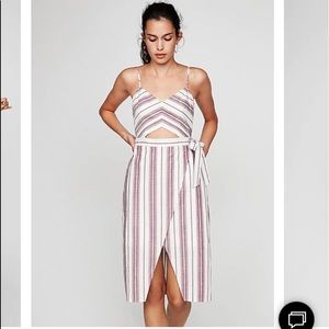 Striped Cut-Out Wrap Front Midi Dress